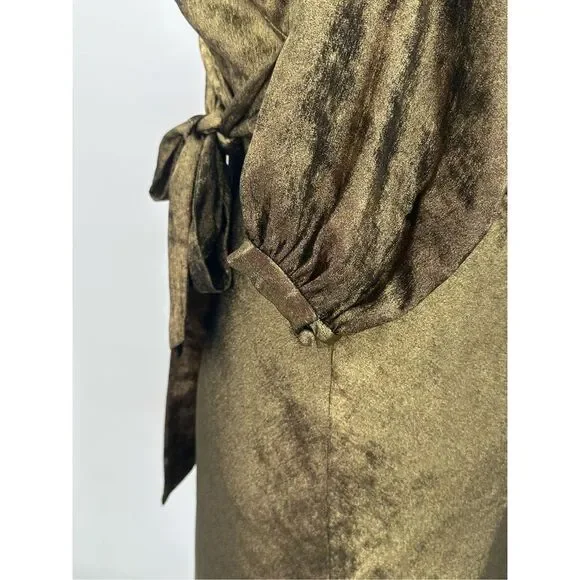 Lauren Ralph Lauren Womens Size 8 Marletta‎ Faux Wrap Sateen Dress Gold NWT $195